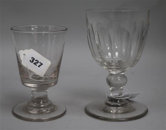 A Regency rummer, with half fluted bowl and an 18th century ale glass with bucket bowl, 6.25in. and 5.25in.